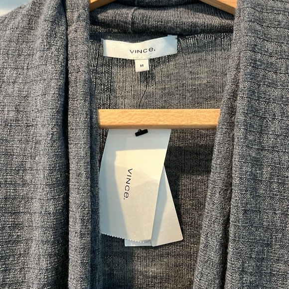 Vince Charcoal nwt cashmere wool ribbed lightweight Draped Cardigan medium - Picture 3 of 9